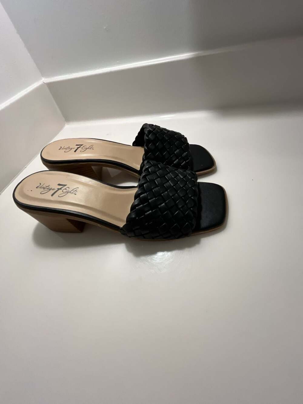 Vintage 7 Eight Braided Block Heel Sandals Black